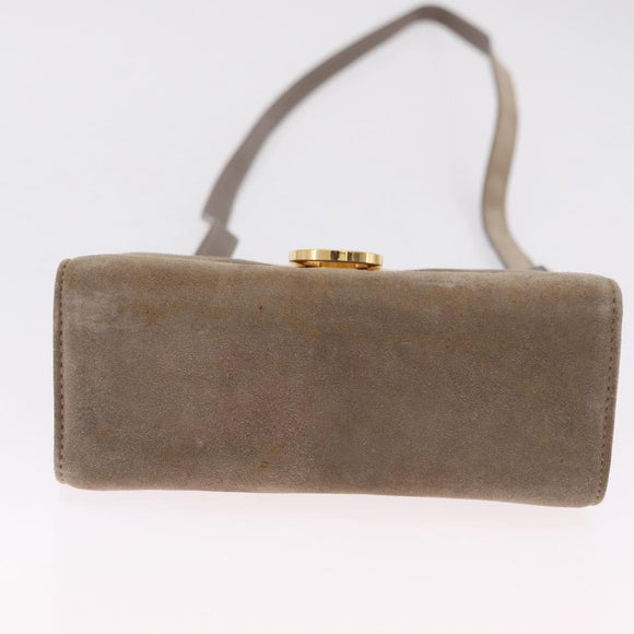 Salvatore Ferragamo Gancini Shoulder Bag Suede Beige Gold Auth 212923