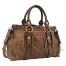 Miu Miu Vitellolux Hand Bag Leather 2way Brown Gold Auth 212924A-1