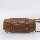 Miu Miu Vitellolux Hand Bag Leather 2way Brown Gold Auth 212924A-12