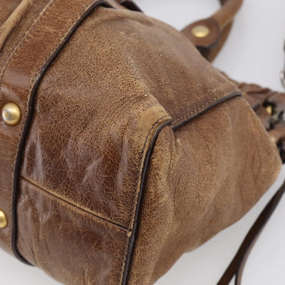 Miu Miu Vitellolux Hand Bag Leather 2way Brown Gold Auth 212924A