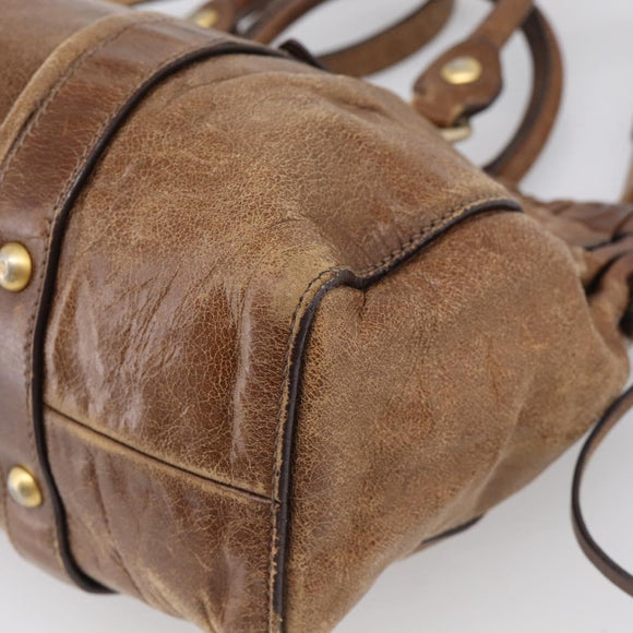 Miu Miu Vitellolux Hand Bag Leather 2way Brown Gold Auth 212924A