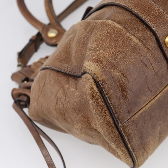 Miu Miu Vitellolux Hand Bag Leather 2way Brown Gold Auth 212924A