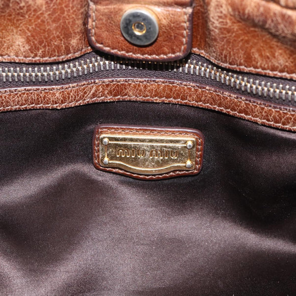 Miu Miu Vitellolux Hand Bag Leather 2way Brown Gold Auth 212924A