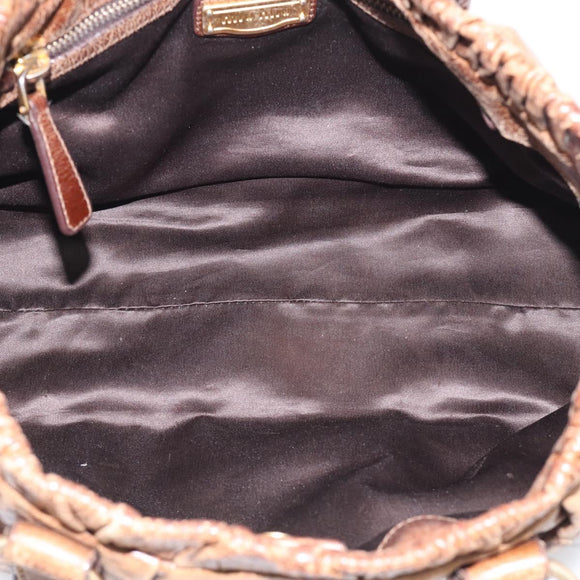 Miu Miu Vitellolux Hand Bag Leather 2way Brown Gold Auth 212924A