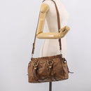 Miu Miu Vitellolux Hand Bag Leather 2way Brown Gold Auth 212924A-24