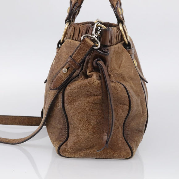 Miu Miu Vitellolux Hand Bag Leather 2way Brown Gold Auth 212924A