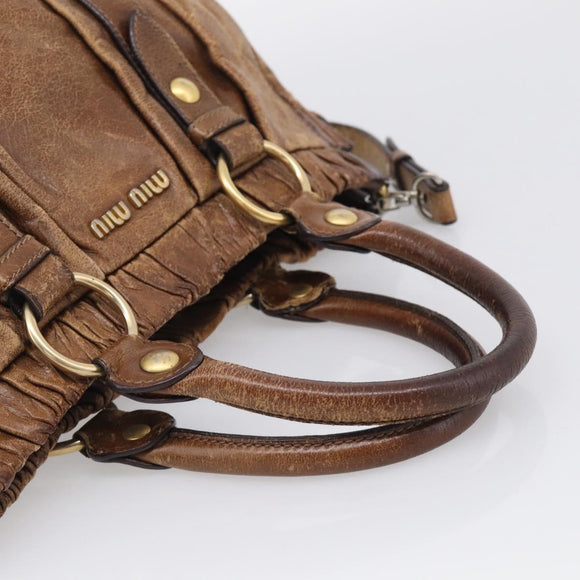 Miu Miu Vitellolux Hand Bag Leather 2way Brown Gold Auth 212924A