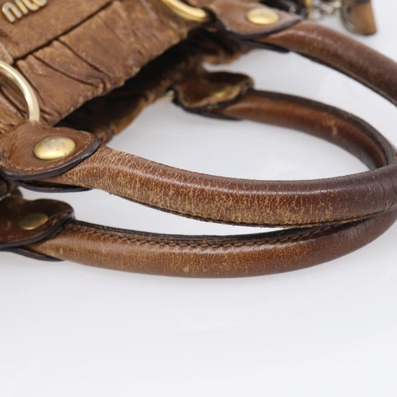 Miu Miu Vitellolux Hand Bag Leather 2way Brown Gold Auth 212924A