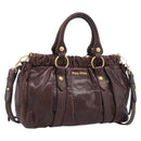 Miu Miu Vitellolux Hand Bag Leather 2way Brown Gold Auth 212926V-1