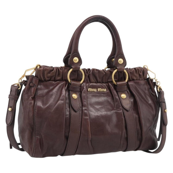 Miu Miu Vitellolux Hand Bag Leather 2way Brown Gold Auth 212926V
