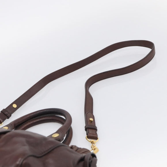 Miu Miu Vitellolux Hand Bag Leather 2way Brown Gold Auth 212926V
