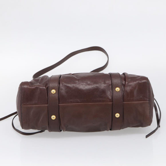 Miu Miu Vitellolux Hand Bag Leather 2way Brown Gold Auth 212926V