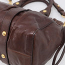 Miu Miu Vitellolux Hand Bag Leather 2way Brown Gold Auth 212926V-12