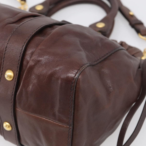 Miu Miu Vitellolux Hand Bag Leather 2way Brown Gold Auth 212926V