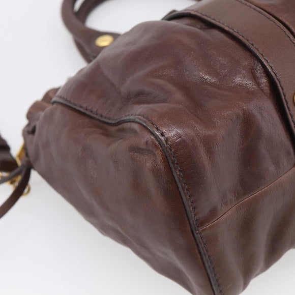 Miu Miu Vitellolux Hand Bag Leather 2way Brown Gold Auth 212926V