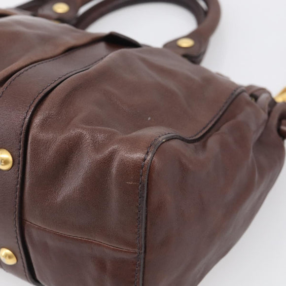 Miu Miu Vitellolux Hand Bag Leather 2way Brown Gold Auth 212926V