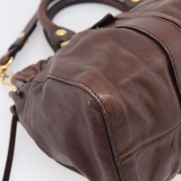 Miu Miu Vitellolux Hand Bag Leather 2way Brown Gold Auth 212926V
