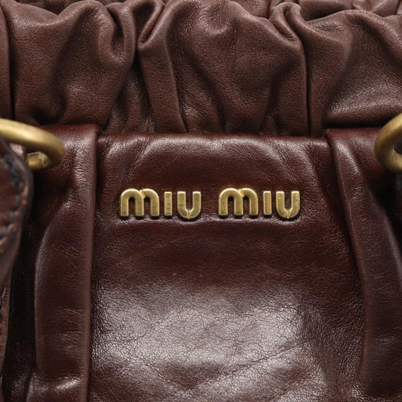 Miu Miu Vitellolux Hand Bag Leather 2way Brown Gold Auth 212926V