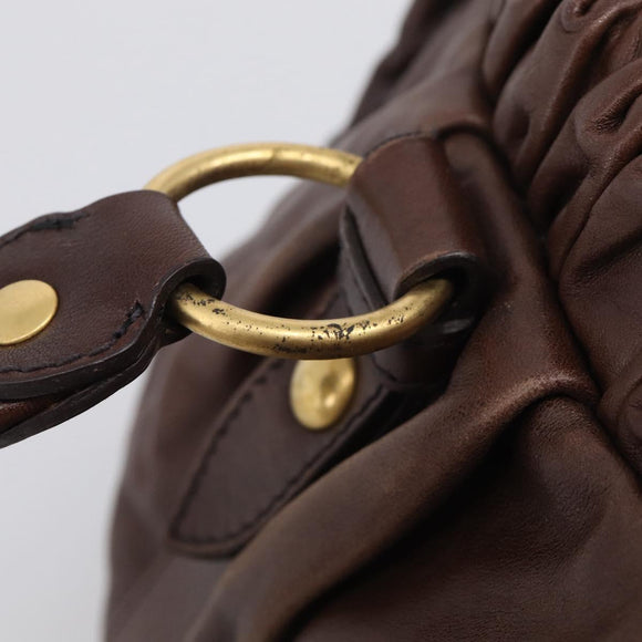Miu Miu Vitellolux Hand Bag Leather 2way Brown Gold Auth 212926V