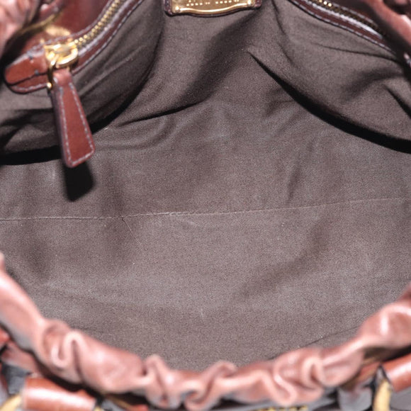 Miu Miu Vitellolux Hand Bag Leather 2way Brown Gold Auth 212926V