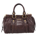 Miu Miu Vitellolux Hand Bag Leather 2way Brown Gold Auth 212926V-2