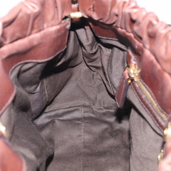Miu Miu Vitellolux Hand Bag Leather 2way Brown Gold Auth 212926V