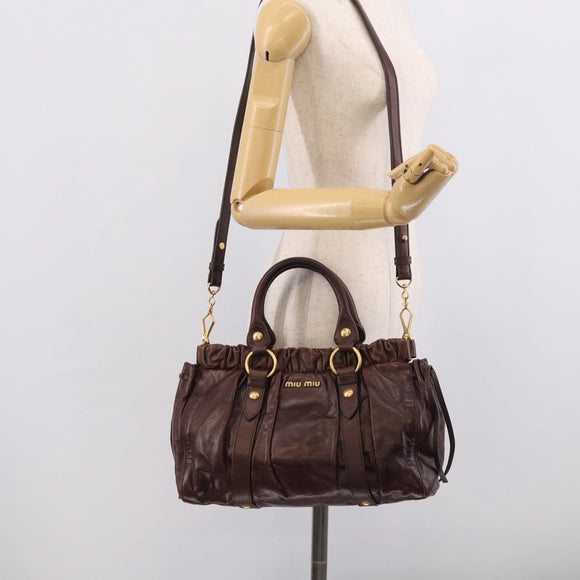 Miu Miu Vitellolux Hand Bag Leather 2way Brown Gold Auth 212926V
