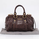 Miu Miu Vitellolux Hand Bag Leather 2way Brown Gold Auth 212926V-26