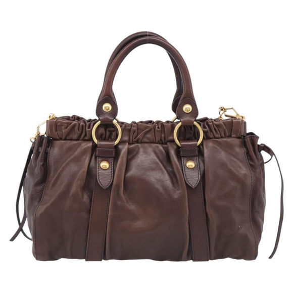 Miu Miu Vitellolux Hand Bag Leather 2way Brown Gold Auth 212926V