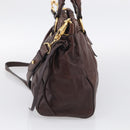 Miu Miu Vitellolux Hand Bag Leather 2way Brown Gold Auth 212926V-5