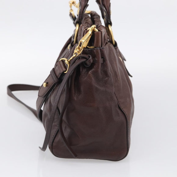 Miu Miu Vitellolux Hand Bag Leather 2way Brown Gold Auth 212926V