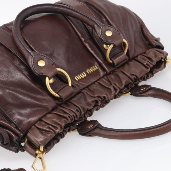 Miu Miu Vitellolux Hand Bag Leather 2way Brown Gold Auth 212926V