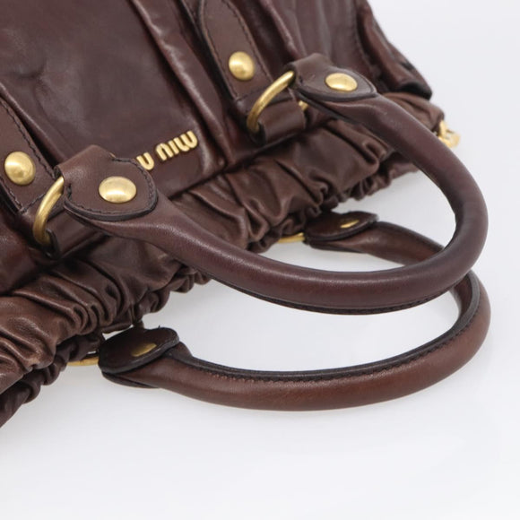 Miu Miu Vitellolux Hand Bag Leather 2way Brown Gold Auth 212926V
