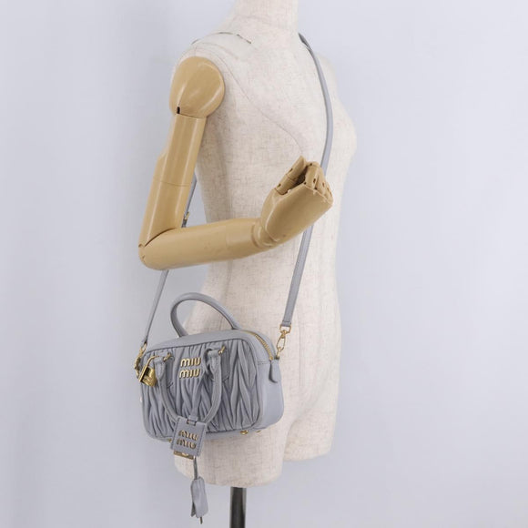 Miu Miu Matelasse Hand Bag Leather 2way Gray Gold Auth 212940SAV