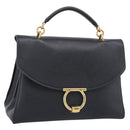 Salvatore Ferragamo Margot Hand Bag Leather 2way Black Gold Auth 212942V-1