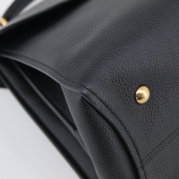 Salvatore Ferragamo Margot Hand Bag Leather 2way Black Gold Auth 212942V