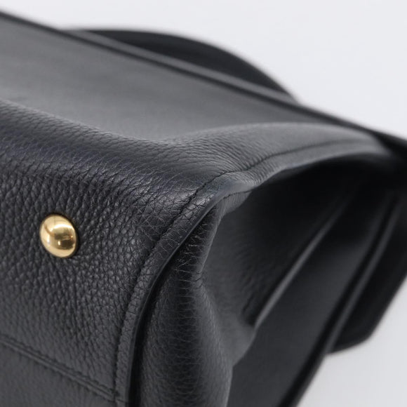 Salvatore Ferragamo Margot Hand Bag Leather 2way Black Gold Auth 212942V