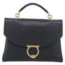 Salvatore Ferragamo Margot Hand Bag Leather 2way Black Gold Auth 212942V-2