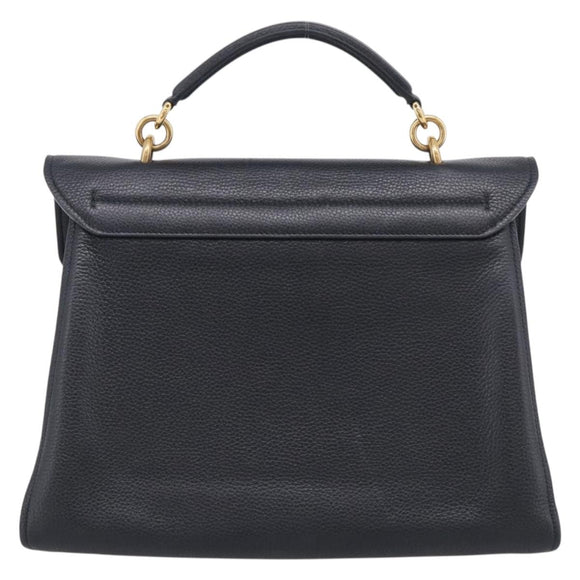 Salvatore Ferragamo Margot Hand Bag Leather 2way Black Gold Auth 212942V