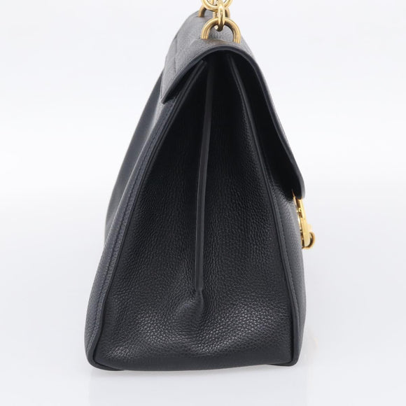 Salvatore Ferragamo Margot Hand Bag Leather 2way Black Gold Auth 212942V