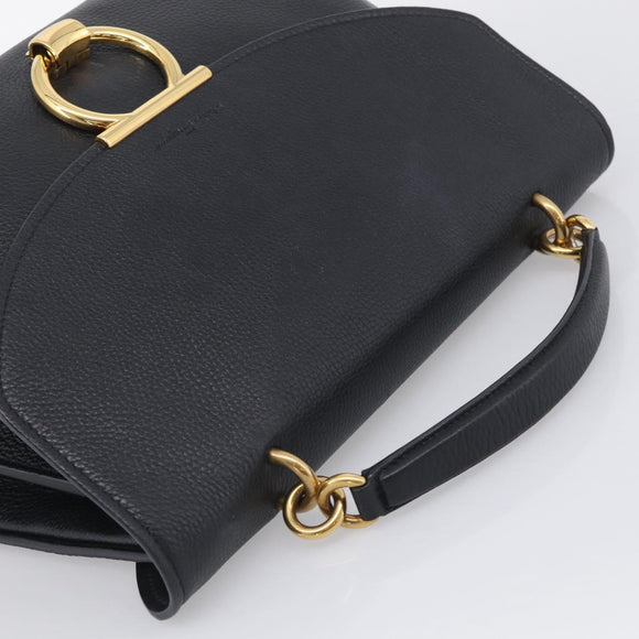 Salvatore Ferragamo Margot Hand Bag Leather 2way Black Gold Auth 212942V
