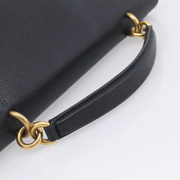 Salvatore Ferragamo Margot Hand Bag Leather 2way Black Gold Auth 212942V