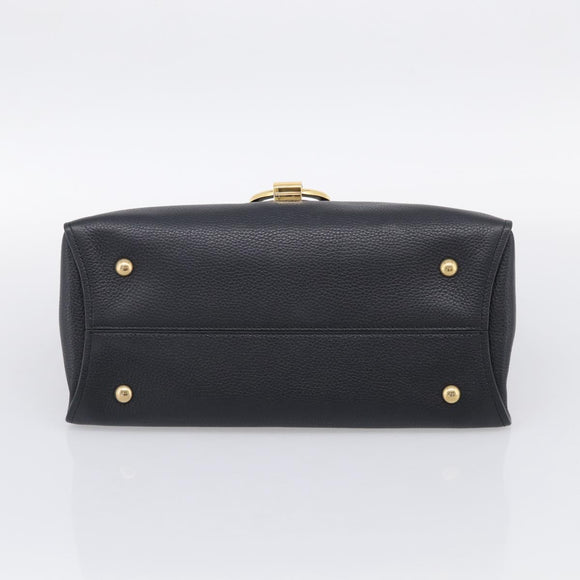 Salvatore Ferragamo Margot Hand Bag Leather 2way Black Gold Auth 212942V