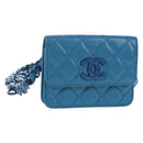 CHANEL Chain Matelasse Shoulder Bag Caviar Skin Blue Silver CC Auth 212946SM-1