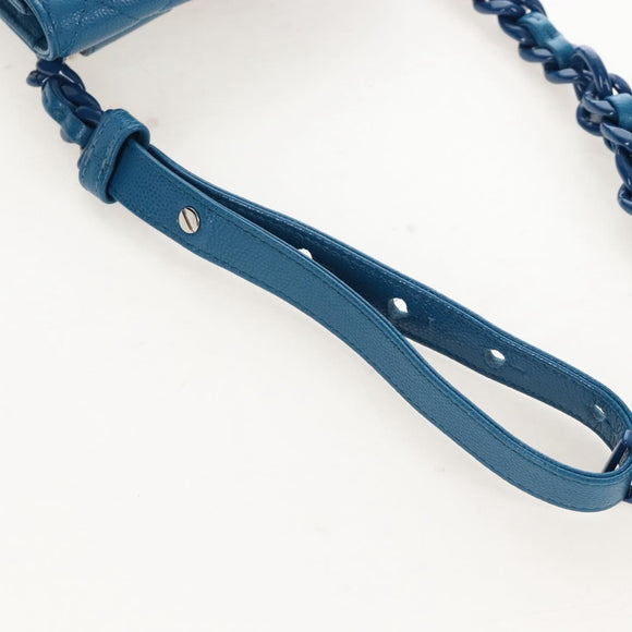 CHANEL Chain Matelasse Shoulder Bag Caviar Skin Blue Silver CC Auth 212946SM