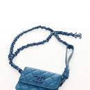 CHANEL Chain Matelasse Shoulder Bag Caviar Skin Blue Silver CC Auth 212946SM-12