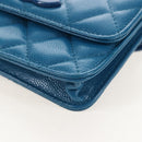 CHANEL Chain Matelasse Shoulder Bag Caviar Skin Blue Silver CC Auth 212946SM-15