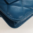 CHANEL Chain Matelasse Shoulder Bag Caviar Skin Blue Silver CC Auth 212946SM-16