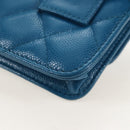 CHANEL Chain Matelasse Shoulder Bag Caviar Skin Blue Silver CC Auth 212946SM-17