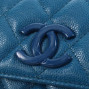 CHANEL Chain Matelasse Shoulder Bag Caviar Skin Blue Silver CC Auth 212946SM-19